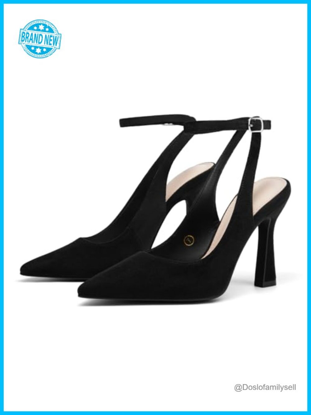 Coutgo Closed Toe Slingback Pointed Toe Pumps Ankle Strap Stiletto Heels